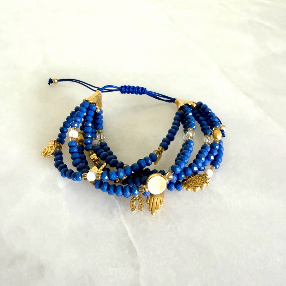 Blue and Gold Beaded Bracelet